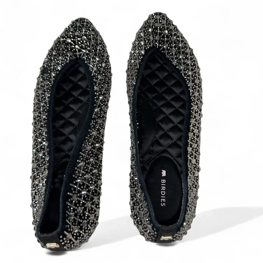 Birdies Women's Goldfinch Pointed Toe Suede Ballet Flat in Pewter Crystal 8.5 - Picture 6 of 16